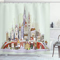 Ambesonne Christmas Shower Curtain, Noel in The City Xmas Background Yule Holiday Traditional Winter Scenery, Cloth Fabric Bathroom Decor Set with Hooks, 69" W x 75" L, Green Lavender