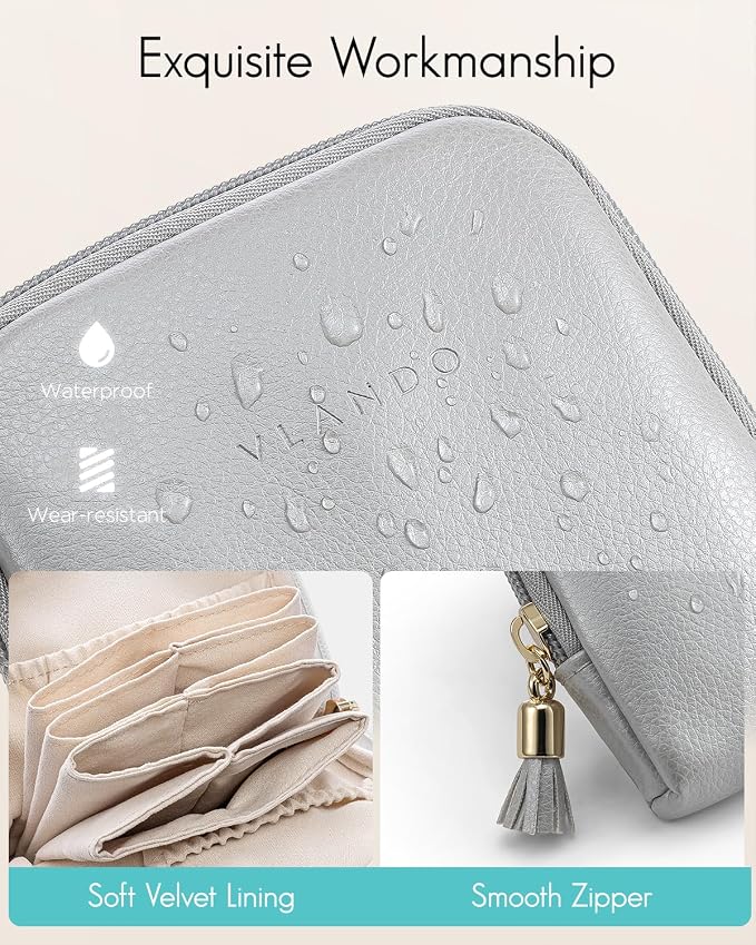 VLANDO Small Travel Jewelry Case,Jewelry Pouch Bags with Zipper,Velvet Jewelry Organizer Storage Bag for Bracelet Rings Earring Travel Essentials-Grey