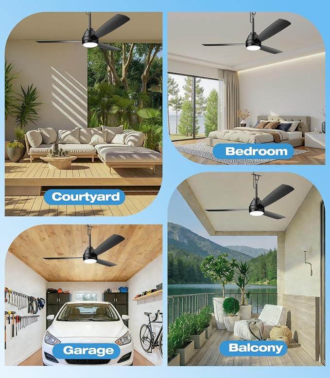 52 inch plug-in ceiling fan light with 16.5ft cord,Gazebo fan light dimmable 3CCT LED,Reversible,Portable Hook Design for bedroom garage tent porch kitchen patio.