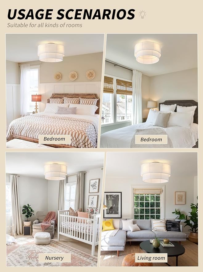 SYDACG Ceiling Fan with Lights Low Profile, 20" Flush Mount Boho Ceiling Fan with Light Remote Control, Bladeless Rattan 6 Speeds for Bedroom, Living Room, Nursery