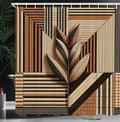 Ambesonne Neutral Shower Curtain, Leafy Branch on Abstract Stripes in Earthy Colors Boho Botanical, Cloth Fabric Bathroom Decor Set with Hooks, 69" W x 84" L, Cinnamon Dark Taupe and Beige