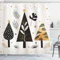Ambesonne Christmas Shower Curtain, Modern Scandi Xmas Theme with Pine Exotic Monstera and Palm Trees, Cloth Fabric Bathroom Decor Set with Hooks, 69" W x 84" L, Beige Black Charcoal Grey