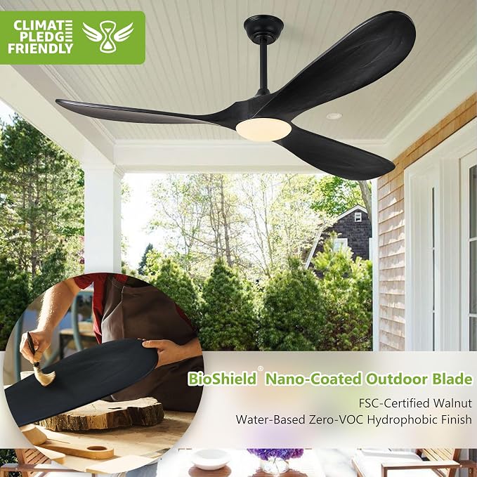 Haipeel 52 Inch Black Outdoor Ceiling Fans with Lights, Wood 3 Blades Outdoor Fan with Light and Remote Control Modern Propeller Ceiling Fans for Patios Porch Garage, ETL Listed DC Motor, Matte Black