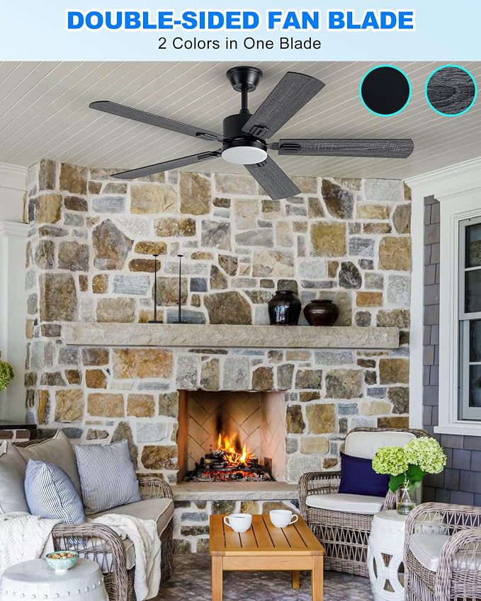 Coolwind Black Ceiling Fan with Display Remote/APP Control, 52 Inch Noiseless Modern 5 Blade Ceiling Fan with 8 Speeds & 3CCT, Dimmable, Timer, DC Reversible Motor for Bedroom, Living Room