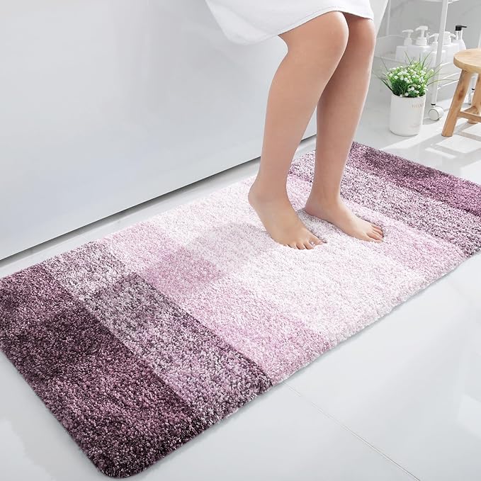 OLANLY Bathroom Runner Rugs Mat 47x24, Extra Soft Absorbent Microfiber Bath Rugs, Rubber Backing, Quick Dry, Washable Long Bath Mats for Bathroom Floor, Tub and Shower, Home Decor Accessories, Mauve