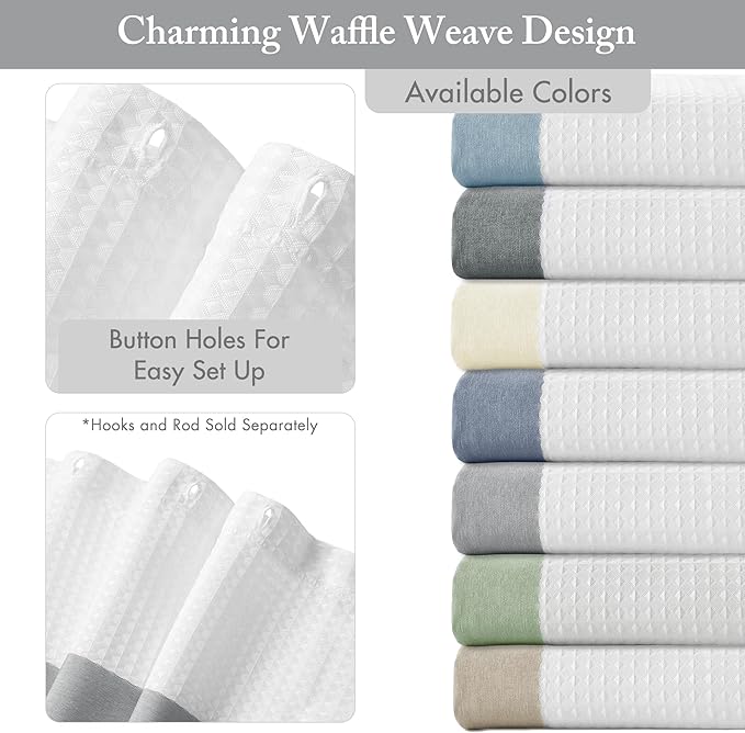 Madison Park Shower Curtain Waffle Weave Striped Pieced Design Fabric Shower Curtain with 3M Scotchgard Moisture Management Premium Spa Quality Modern Shower Curtains for Bathroom Stall 54"x78" Grey