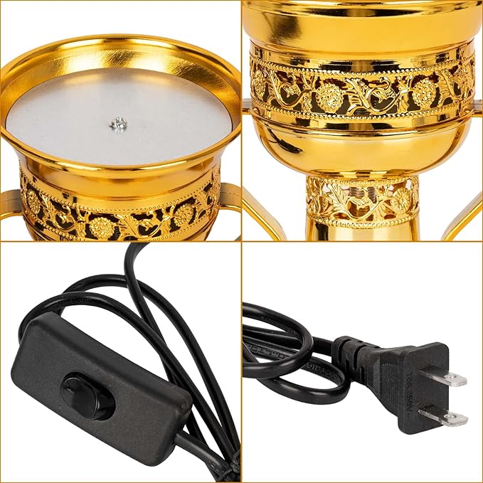 Electric Incense Burner, Arabian Style Electric Incense Holder, Middle Eastern Tabletop Decorative Censer for Yoga Spa Home Office Christian Church Decor, US Plug (Gold)