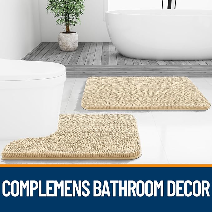 OLANLY Large Bathroom Rugs 40x24, Extra Soft Absorbent Chenille Bath Rugs, Rubber Backing Quick Dry, Machine Washable Bath Mats for Bathroom Floor, Tub and Shower, Home Decor Accessories, Beige