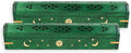 Incense Garden Pack of 2 Incense Stick Holder - Coffin Style - Wood Incense Stick Burner with Sun Moon Star Handmade with Brass Inlays (Green)