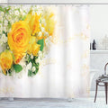 Ambesonne Yellow Shower Curtain, Bouquet of Romantic and Colorful Roses on a White Background Adoration, Cloth Fabric Bathroom Decor Set with Hooks, 69" W x 70" L, Yellow Pearl Fern Green