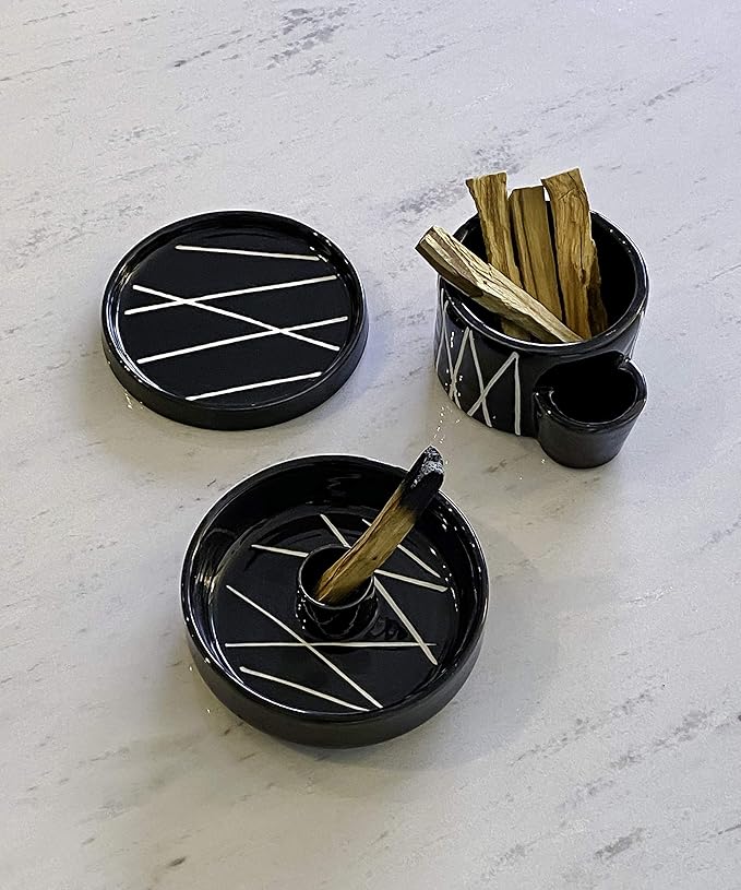 Bursera Onyx Ceramic Plate, Tree Planted with Every Order, Smudging Tray for Palo Santo, White Sage, Incense Burner and Jewelry Dish, Decorative Plate