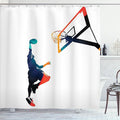 Ambesonne Sports Shower Curtain, High Contrast Silhouette Artwork of an Athlete Slam Dunking Basketball, Cloth Fabric Bathroom Decor Set with Hooks, 69" W x 70" L, Turquoise Orange