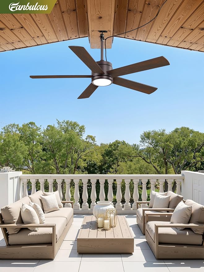 Fanbulous 52" Outdoor Ceiling Fan with Light and Remote, IP65 Waterproof, Plug-in Design with 10FT Cord, 6-Speeds, 3CCT, Hook Hanging Fan for Gazebo Patio Porch Garage Canopy(Oil-Bronze)