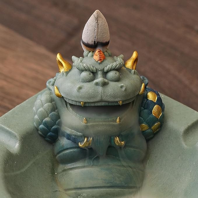 Pixiu Backflow Incense Burner with Ashtray, Mythical Beast Resin Incense Holder & Wealth Guardian Statue, Waterfall Smoke Effect Decor for Desk, Home Office Zen Gift