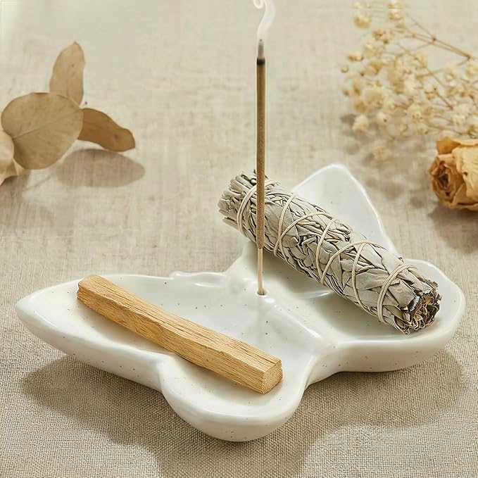 Butterfly Incense Holder for Sticks, Handmade Ceramic Incense Burner, Sage Stick Burner and Palo Santo Holder for Zen Yoga Spa Meditation Home Decor, Butterfly Spiritual Gifts for Women Mom