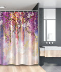 Ambesonne Japanese Stall Shower Curtain, Floral Country Style Watercolor Japanese Garden Flowers with Rain Backdrop, Fabric Bathroom Decor Set with Hooks, 54" W x 78" L, Peach Purple