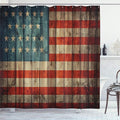 Ambesonne USA Shower Curtain, Fourth of July Independence Day Painted Old Wooden Rustic Background Patriot, Cloth Fabric Bathroom Decor Set with Hooks, 69" W x 75" L, Blue Red