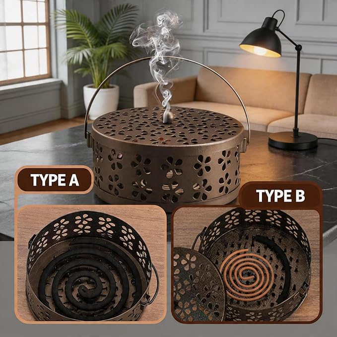2-Pack Retro Bronze Mosquito Coil Holder, Outdoor Citronella Incense Sticks Burner, Metal Incense Holder with Handle