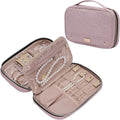 NISHEL Travel Jewelry Case Organizer, Tangle-Free Necklace Storage Bag | Stores rings, earrings, bracelets and watches in a compact case for travel and daily use, Peach Pink, Medium