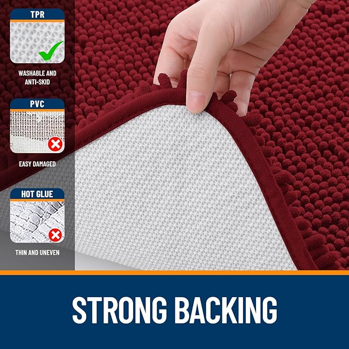 OLANLY Toilet Rugs U-Shaped 24x20, Extra Soft Absorbent Chenille Contour Bathroom Rugs for Toilet, Dry Quickly, Machine Washable, Non-Slip Bath Mat, Red