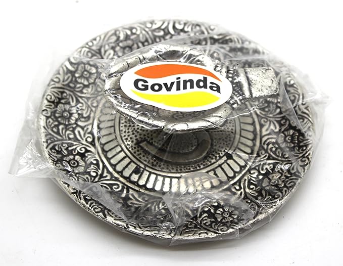 Govinda - Tibetan Incense Burner Offering Hands with OM - 4.5 Inches Diameter X 1.25 Inches High