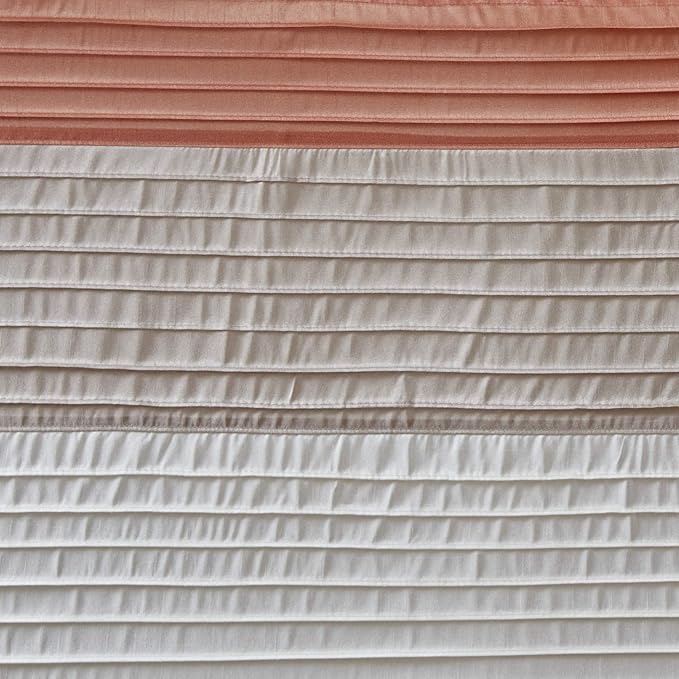 Madison Park Amherst Bathroom Shower Curtain Faux Silk Pieced Striped Modern Microfiber Bath Curtains, 72x72 Inches, Coral