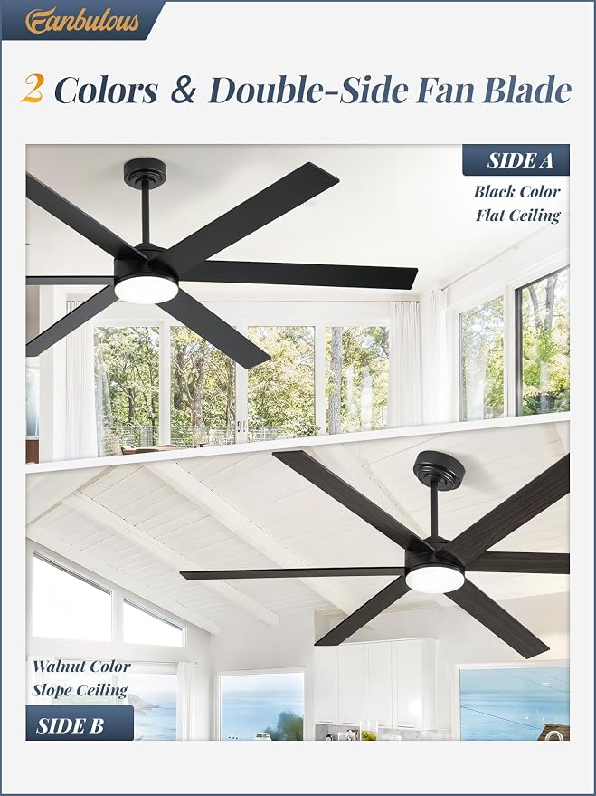 Fanbulous 72 Inch Ceiling Fans with Lights and Remote, Reversible 6 Blades & Dimmable 3-Color Outdoor Ceiling Fans for Patios, DC Motor Large Ceiling Fan for Indoor or Covered Outdoor, Black