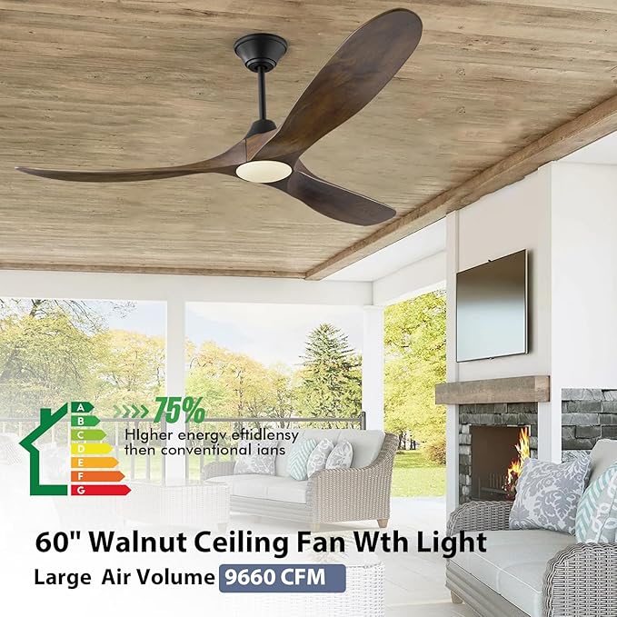 70 inch Large Ceiling Fans with Lights, Outdoor Ceiling Fan for Patios Waterproof, 3 Blades Propeller Wood Ceiling Fan, Smart Ceiling Fans with Remote & APP for Indoor Exterior Porch Commercial