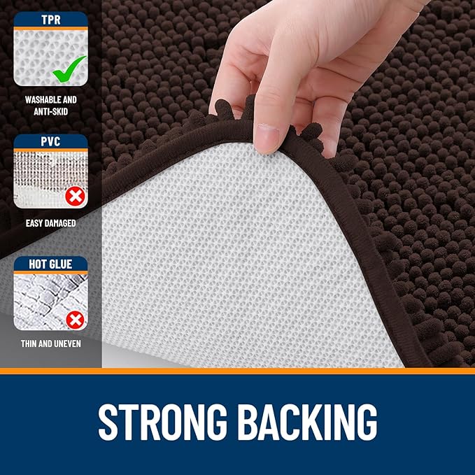OLANLY Large Bathroom Rugs 40x24, Extra Soft Absorbent Chenille Bath Rugs, Rubber Backing Quick Dry, Machine Washable Bath Mats for Bathroom Floor, Tub and Shower, Home Decor Accessories, Brown