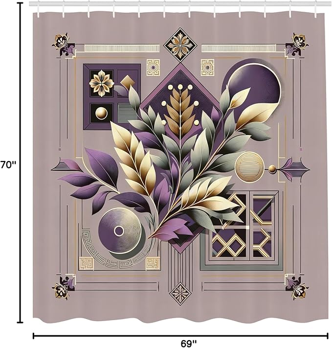Ambesonne Botany Shower Curtain, Leafy Branches with Mid Century Geometric Shapes Retro and Modern Aura, Cloth Fabric Bathroom Decor Set with Hooks, 69" W x 70" L, Mauve Taupe and Eggplant
