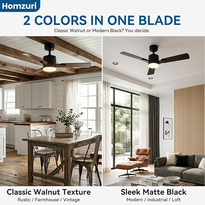42" Ceiling Fan with Light and Remote, 6 Speed, Reversible Quiet DC Motor, 3CCT & Dimmable, Fast Install, Dual Finish 3 Blades Downrod Ceiling Fan with Lights for Bedroom, Living Room, Apartment