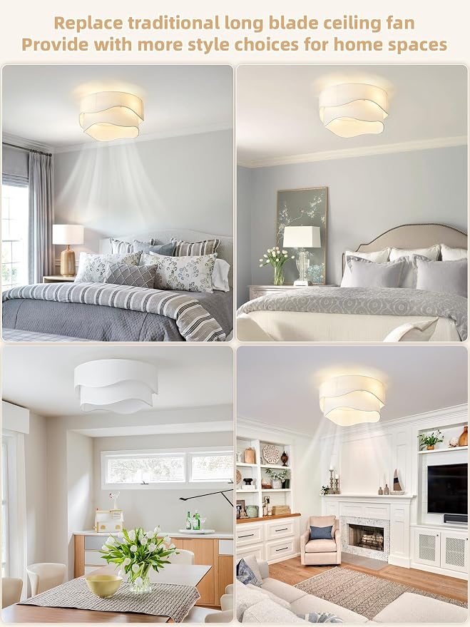 Flush Mount Ceiling Fan with Lights, 20" Low Profile Boho Ceiling Fan with Light Remote Control, Caged with 6 Speeds for Bedroom, Nursery, Living Room