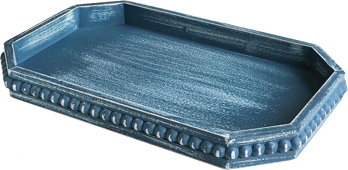 Hrastany Blue Wood Deocrative Tray, Coffee Table Tray for Centerpiece