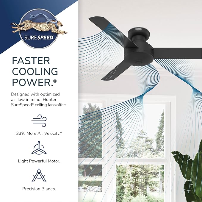 Hunter Presto, Indoor, Ceiling Fan, No Light, Modern, 44 inch, Dove Grey | Low Profile Mount, Wall Control, 3 Blades, For Bedroom, Living Room, Kitchen, 52404