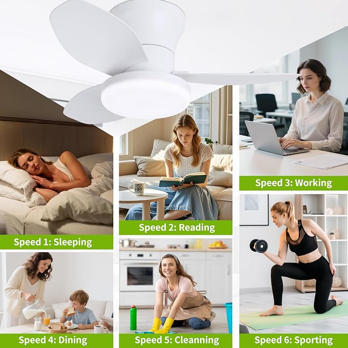Small Ceiling Fan with Light 25 Inch Light Fixture with Fan for Kids Room | 26W 2600LM 3CCT Flush Mount Low Profile Dimmable Led Fan Light with Remote Control for Kitchen Bathroom Bedroom Garage, White
