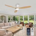 52 Inch Ceiling Fan with Light and Remote & APP Control, 3 Wooden Blades, 6 Wind Speeds, Quiet DC Motor, Indoor Low Profile Ceiling Fan for Bedroom Living Room Farmhouse Patio