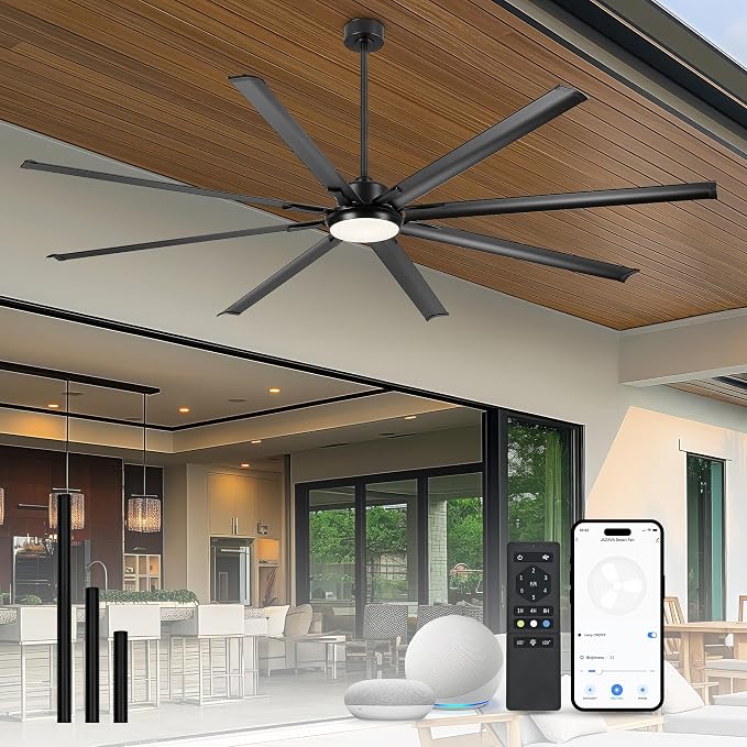 96-Inch Industrial Ceiling Fan with Lights and Remote - Extra Large Indoor Fan with 8 Aluminium Blades,Smart Fan Works with Voice Control,Model:ZCCF04BK-96