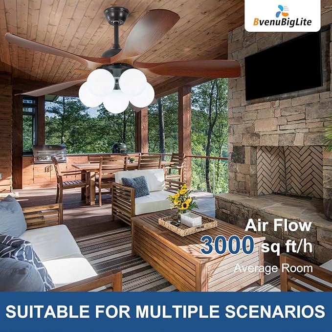 Ceiling Fans with Lights and Remote: 46-Inch Ceiling Fan 5 Blades Bubble Low Profile Outdoor - Walnut Ceiling Fans with Remote Control Quiet Reversible DC Motor for Living Room