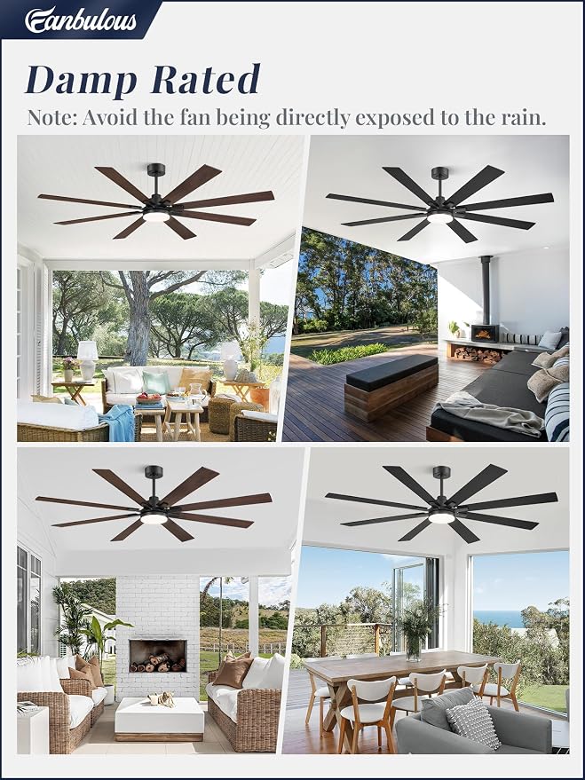 Fanbulous 72 Inch Ceiling Fans with Lights and Remote, Dual-Sided Reversible Blades for Versatile Décor, Quiet DC Motor, Wide-Angle Customized Brightness & 3CCT, Damp Rated for Indoor/Outdoor Use