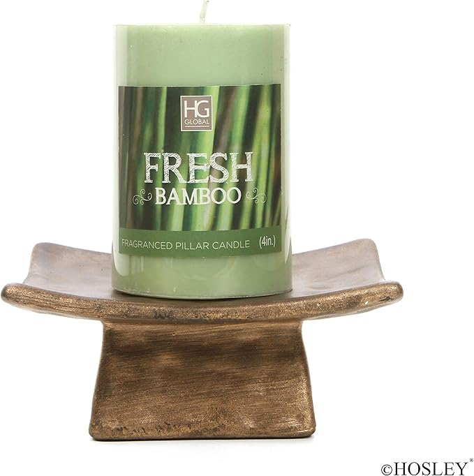 Hosley Square Candle Holder Pedestal with Incense Stick Holder – Decorative Display Stand for Pillar Candles, Small Décor & Meditation Spaces