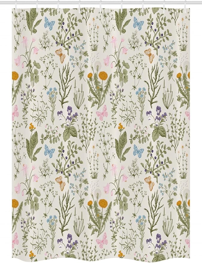 Ambesonne Floral Stall Shower Curtain, Vintage Garden Plants with Herbs Flowers Botanical Classic Design, Fabric Bathroom Decor Set with Hooks, 54" X 78", Green Orange