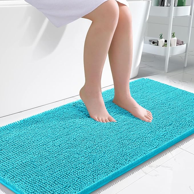 OLANLY Large Bathroom Rugs 50x30, Extra Soft Absorbent Chenille Bath Rugs, Rubber Backing Quick Dry, Machine Washable Bath Mats for Bathroom Floor, Tub and Shower, Home Decor Accessories, Aqua Sky