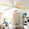 Depuley Small Ceiling Fan with Lights: 35-Inch Flush Mount Fan with Light and Remote - Low Profile Ceiling Fans Reversible Quiet DC Motor for Bedroom Living Room Indoor Outdoor, Wood Color