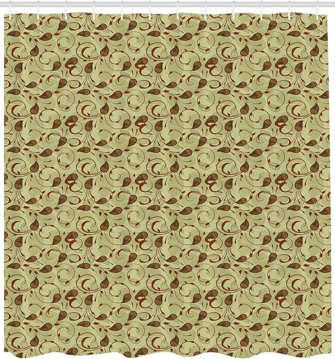 Ambesonne Paisley Shower Curtain, Modern Design of Classic Eastern Leafy Motif and Swirly Branches Art Oriental, Cloth Fabric Bathroom Decor Set with Hooks, 69" W x 70" L, Pale Green Brown