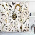 Ambesonne Antique Shower Curtain, Group of Vintage Classic Clock Faces Aged Analog Time Head Minute Hour Print, Cloth Fabric Bathroom Decor Set with Hooks, 69" W x 84" L, White and Black
