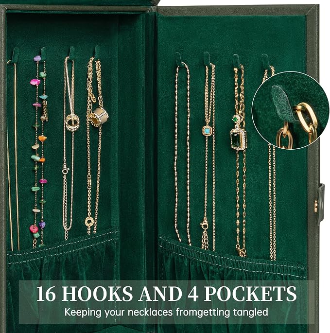 AKOZLIN 6-Tier Jewelry Box Organizer Functional 5 Drawers Leather Jewelry Storage Case for Women Girls Ring Necklace Earring Bracelet Holder Organizer with Mirror Extra Large Darkgreen