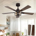 Farmhouse 42 Inch Ceiling Fans with Lights, Low Profile Flush Mount Ceiling Fan with Remote Control, Quiet and Reversible DC Motor, 6-Speed Caged Rustic Ceiling Fan for Bedroom, Living Room, Walnut