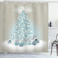 Ambesonne Christmas Shower Curtain, Merry Xmas Themed Fir Tree with Ornate Tree Topper and Baubles, Cloth Fabric Bathroom Decor Set with Hooks, 69" W x 75" L, Mint Green Slate Blue