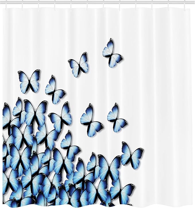 Ambesonne Butterflies Shower Curtain, Butterflies by The Bottom Left Corner Flying to The Tropics Vibrant Colors of The Monarch Wings, Cloth Fabric Bathroom Set with Hooks, 69" W x 75" L, Black Ivory