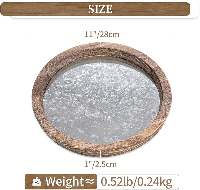 Hanobe Round Wood Candle Holder Trays, Coffee Table Decor for Centerpieces | Wooden Base with Zinc Iron plate, Decorative Tealight Candlestick for Kitchen Counter, Farmhouse Living Room Decor